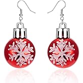 Christmas Red Green Bulb Ornament Drop Dangle Earrings Acrylic Snowflake Flower Lucky Star Round Ball Huggie Hook Hoops Earring Fashion Xmas Festive Jewelry Gifts for Women Daughter