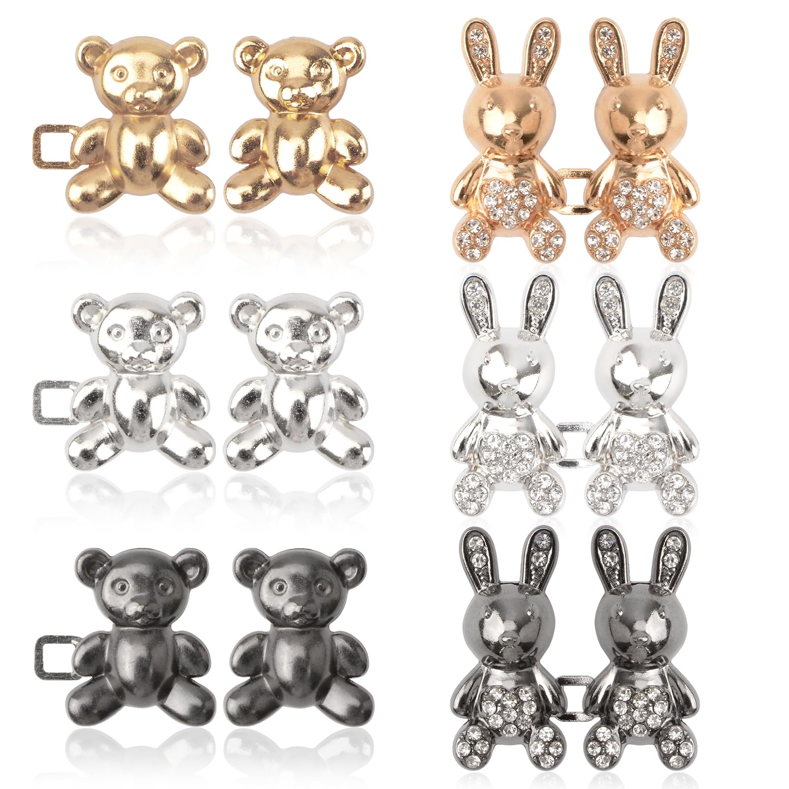 URROMA 6 Pairs Rabbit Bear Jeans Buttons Pins, Pant Waist Tightener Adjustable Waist Buckles Detachable Pants Clips No Sewing Suitable for Jeans at the Waist
