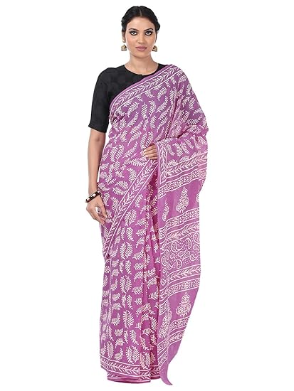 Finest Quality Cotton - Handmade Pink Dabu Print - Block Print Saree with Blouse Piece