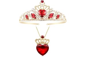 HEIKLN Descendants 4 Rise of Red Crown and Necklace Descendants 4 Gold Tiara Jewelry Set Queen of Hearts Crown Eive Costume Gift for Girls Teen Party