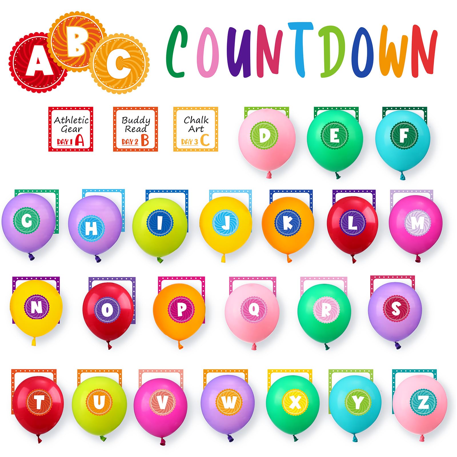 Photo 1 of 94 Pcs End of The Year Summer Countdown Bulletin Board Decoration Abc Balloon Classroom Countdown Bulletin Board Grad Calendar Alphabet Cutout Sticker for Classroom Home Office School Wall Party Decor