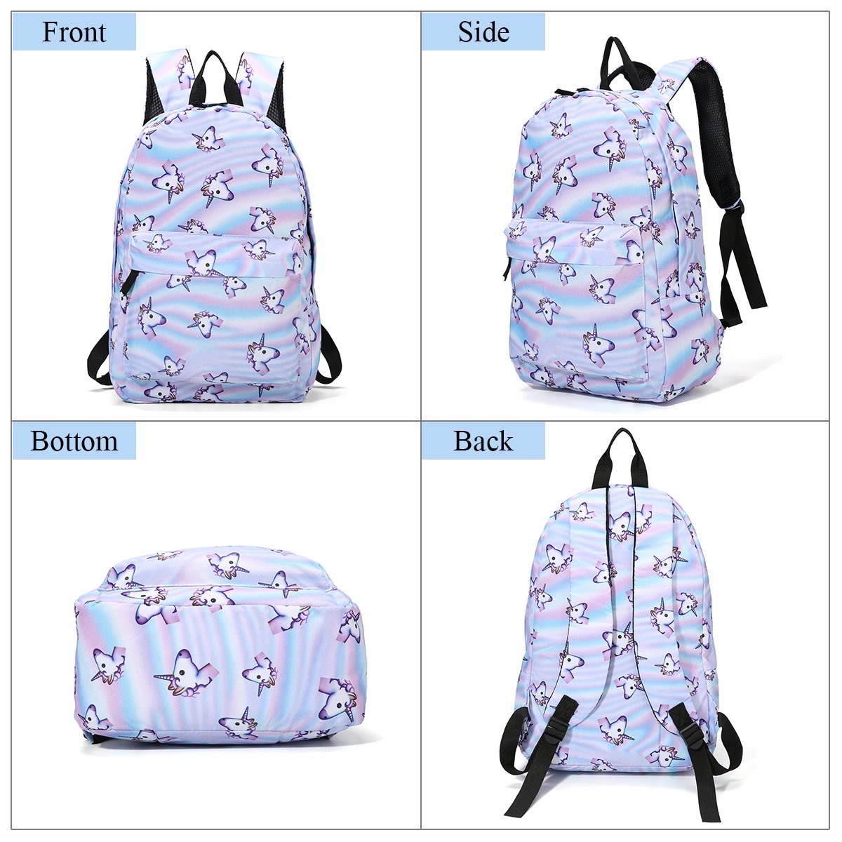 Tezoo Casual Schulrucksäcke Rucksack Damen Einhorn Rucksäcke Schule Daypacks Kinderrucksack für 14 Zoll Laptop College Backpack für Kinder Jungen Studenten Blau