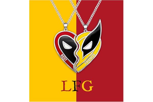 PEALICIOUS 2Pcs Deadpo and Wolvers Necklace Best Friend Necklace Half Heart Pendant Necklace for Women Men Stainless Steels Dead Heroes Cartoon Patterns as Friendship Jewelry Bff Couples or Fans Gifts