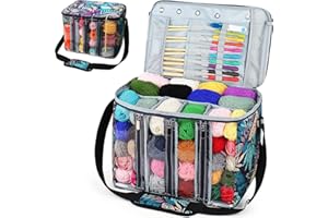 Pearlead Visible Yarn Storage Bag with Adjustable Shoulder Strap Crochet Yarn Tote Yarn Ball Holder Bag Knitting Yarn Storage Organizer for Beginners Professionals Blue