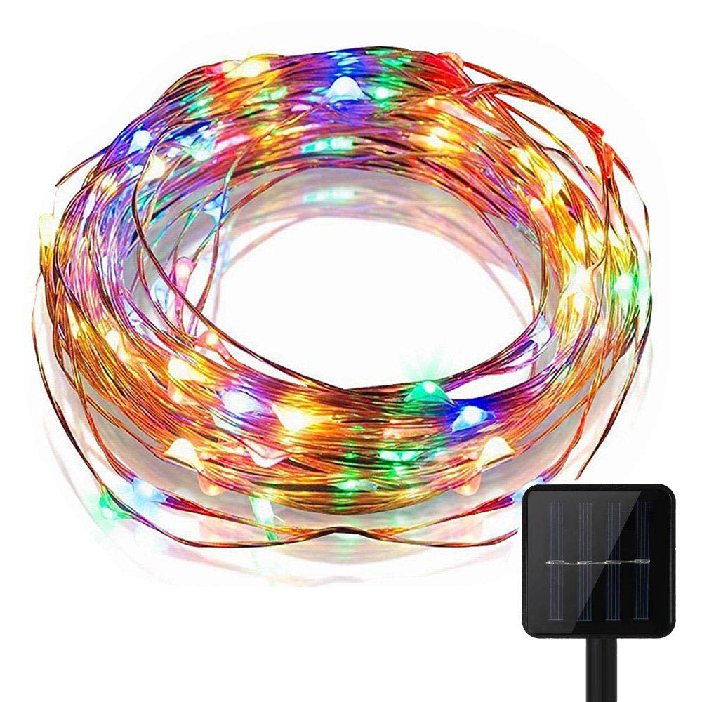 KEEDA Solar Copper Wire Lights,100LED 8 Mode 39.37ft/12m Waterproof Solar Fairy Starry Lights, Garden Outdoor Light Ambiance Lighting for Outside Christmas Tree Decoration (Multi)