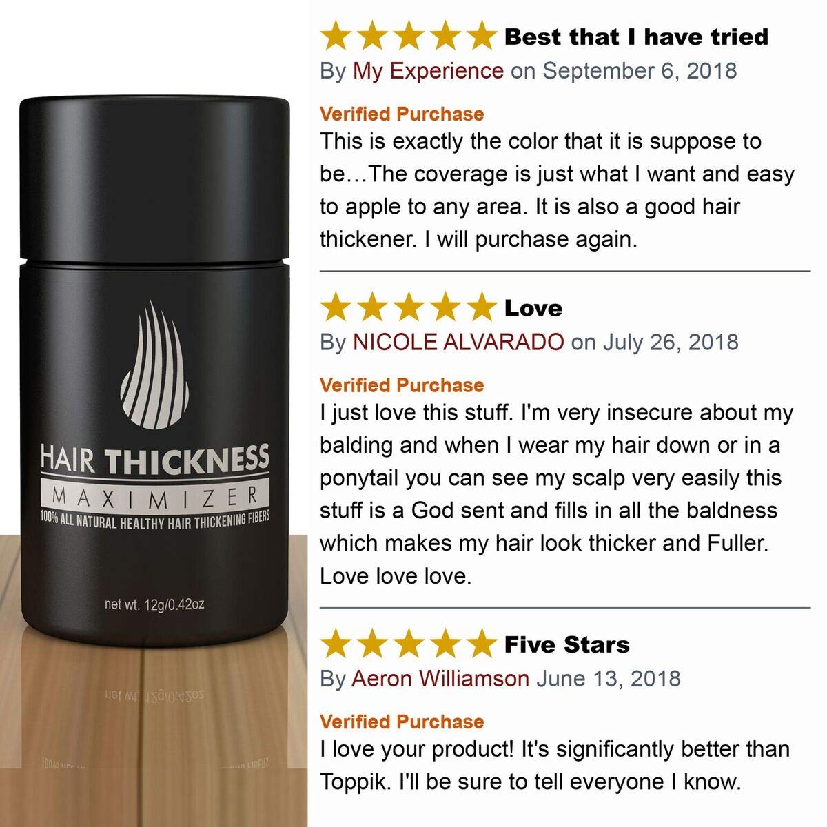 Hair Thickness Maximizer 2.0 - Safer Than Keratin Hair Building Fibers with 2nd Gen All Natural Plant Based Hair Loss Concealing Fillers for Instant Thickening of Thinning or Balding Hair (Dark Brown): Beauty