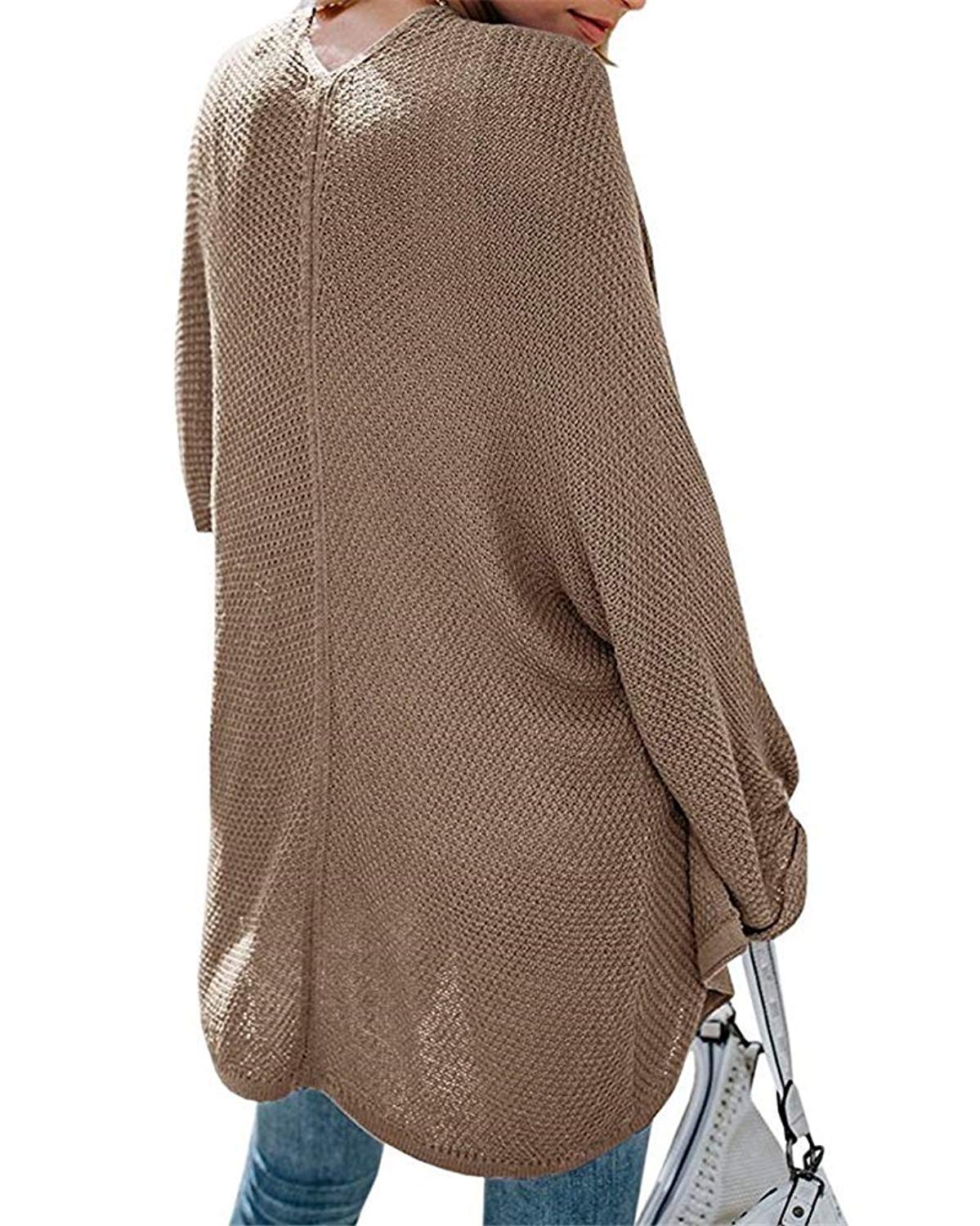 FIRENGOLI Womens Cardigan Sweaters Open Front Knit Drape Coats with Loose Pleated Cuffs