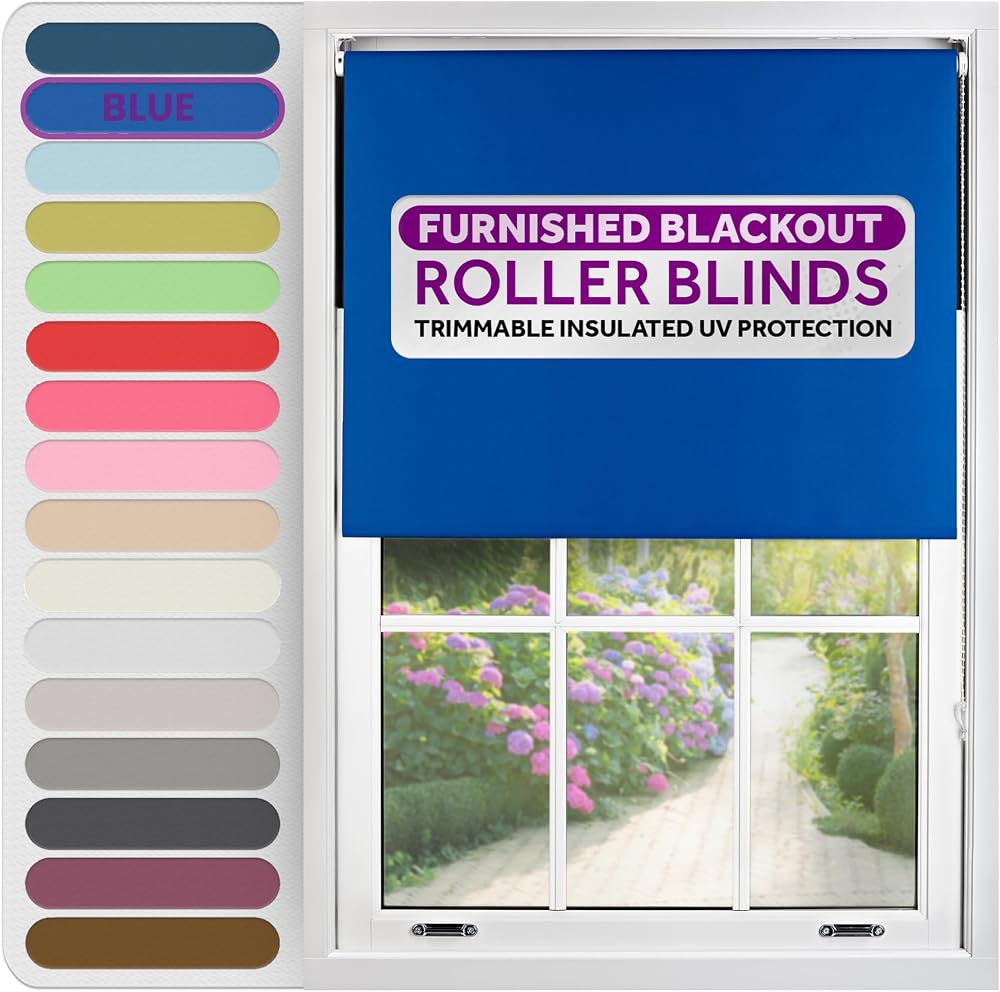 FURNISHED Blue Thermal Blackout Roller Blind 175x210 cm, Child Safe