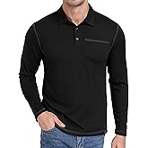 V VALANCH Mens Casual Polo Shirts Long Sleeve Golf Shirts with Pocket Lightweight Work Athletic