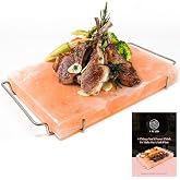 UMAID Himalayan Salt Block Cooking Plate 12x8x1.5 &ndash; Food Grade Pink Himalayan Salt Stone for Cooking, Grilling, Serving &amp; Food Presentation &ndash; Includes Stainless Steel Tray &amp; Recipe Booklet &ndash; Unique Gifts for Men &amp; Women