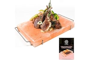 UMAID Himalayan Salt Block For Grilling, Cooking, Cutting and Serving,12X8X1.5 Food Grade Himalayan Pink Salt Stone on Stainl