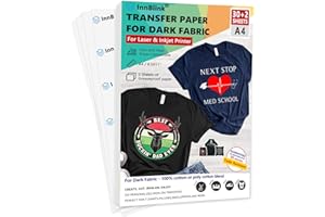 INNBLINK Iron on Heat Transfer Paper for Dark Fabric - 30 Sheets, 8.5"x11" Transfer Paper for T Shirt, Printable Heat Press Transfer Paper for Inkjet and Laserjet Printer, Heat Transfer Vinyl for T-Shirt