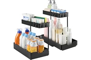 Under Sink Organizer 2 Pack, Bathroom Cabinet Organizer,2 Tier Sliding Cabinet Basket Organizer Drawer, Multi-Purpose Cabinet
