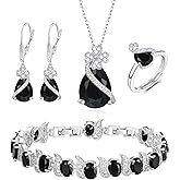 EleQueen 4 Clovers Necklace Earrings Ring Bracelet Set for Women Bride Bridesmaid, Cubic Zirconia Jewelry Set Gift