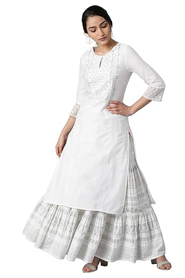Women's Cotton Straight Kurta (20FEW12217-213021_White_14 (X-Large))
