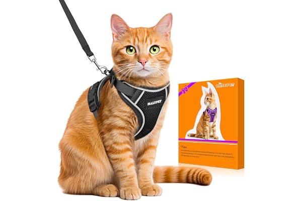 Halypet Cat Harness and Leash Set [H600 Pro] Escape Proof, Adjustable, Breathable, Reflective Black S