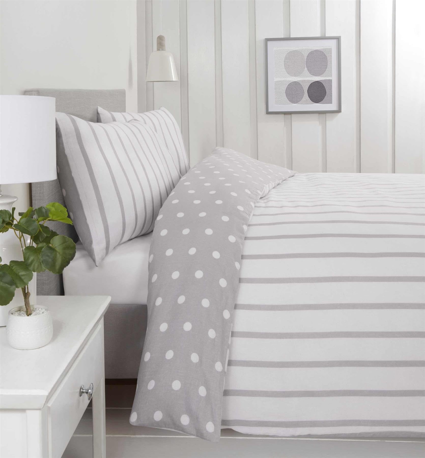 Rapport Home 180 Threadcount Spots & Stripes Brushed Microfibre Duvet Cover Set Double Grey