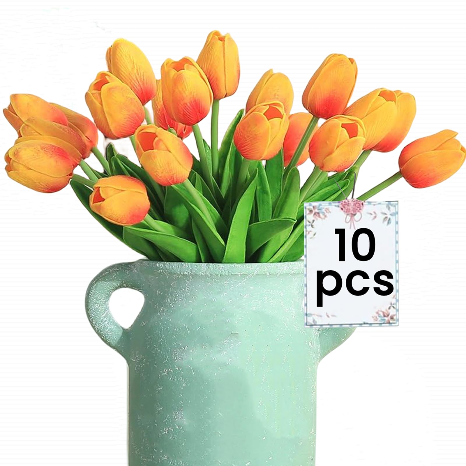 Siganorpy 10 Pcs Artificial Tulips Flowers Fake Flowers Latex Tulips Real Touch for Party Home Wedding Decoration and DIY Decor for Room Wedding Home Decor (Orange Red)