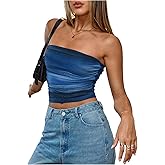 RoseSeek Women's Tie Dye Ruched Strapless Tube Top Sleeveless Fitted Elegant Crop Tops Going Out Bandeau