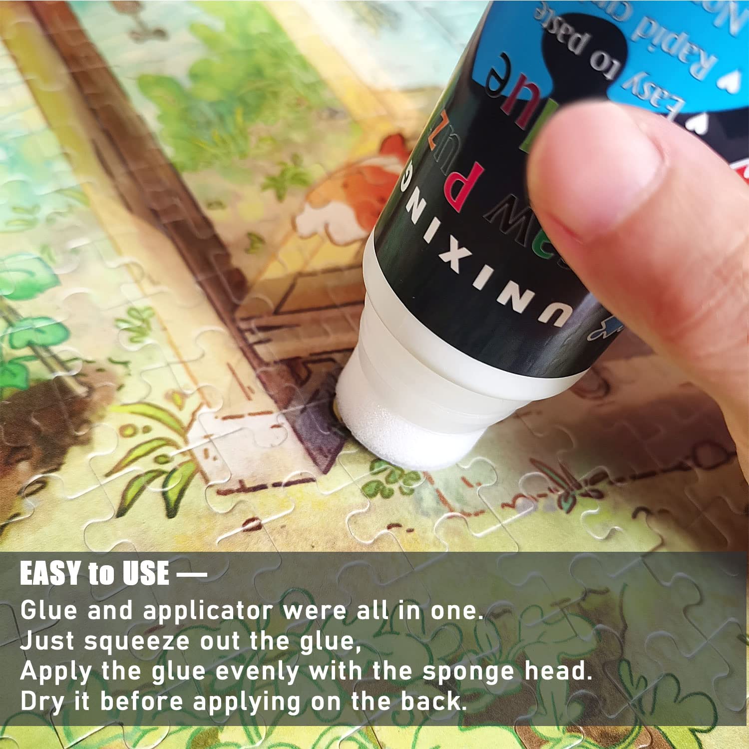 3PCS Jigsaw Puzzle Glue Clear Puzzle Glue with Sponge Head, Water Soluble Craft Puzzle Glue Puzzle Protect Glue for 3000/3500/5000 Pieces of Puzzle (3 Bottle X 120ML)