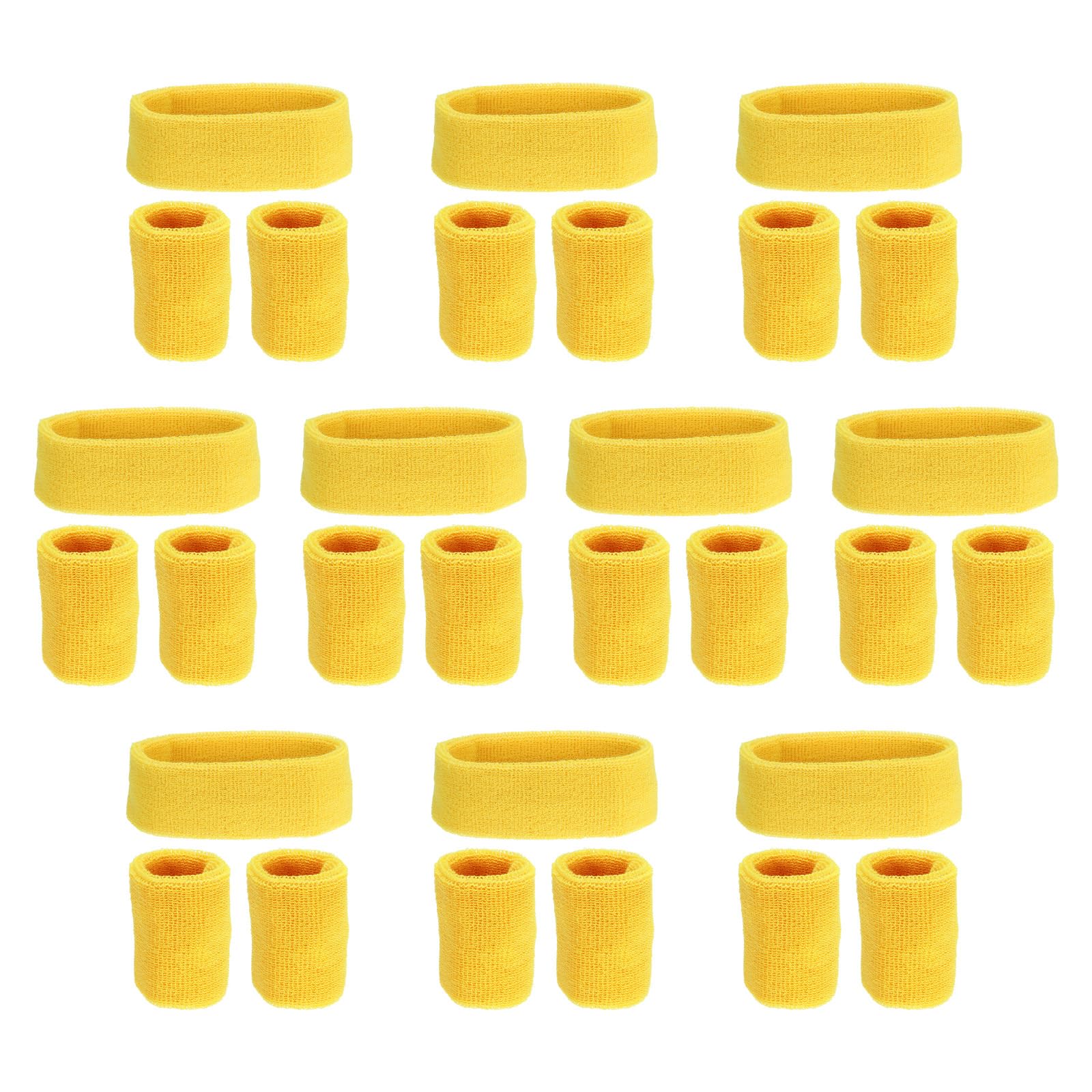 PATIKIL Sweatbands Headband Wristband, 10 Set/30Pcs Sweatband Terry Cloth for Sports Basketball Tennis Athletic Gym Working Out, Yellow