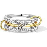 HUASAI Stackable Rings for Women Multi Link Connected Cubic Zirconia Engagement Ring Non Tarnish Moissanite Look Fashion Jewelry Gift