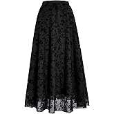 Verdusa Women's Long Maxi Skirts Y2k Gothic Flowy Ruffle Skirt Boho Floral Print Mesh Going Out Outfits