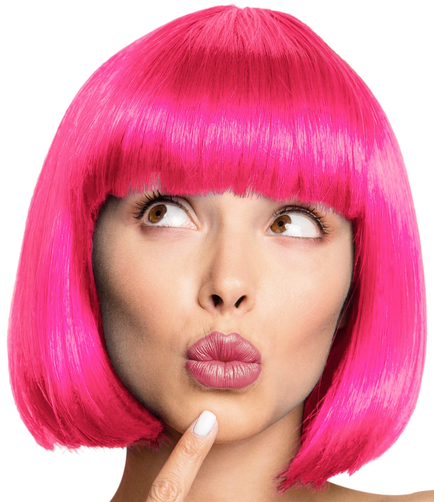 Bob Wig Wig Cabaret Pageboy Charleston Wigs for Carnival/Fancy Dress & Motto Party - 13 COLOURS (Pink) — image 1