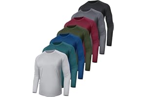 BOOJO 7 Pack Long Sleeve Shirts for Men - Quick Dry Moisture Wicking Sun Protection UV UPF T-Shirts for Fishing Workout Gym