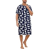 SWOMOG Men's Nightshirt Short Sleeve Nightgown Soft Loose Sleepwear Lightweight Nightwear Comfy Henley Sleep Shirt S-XXL