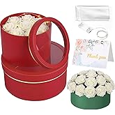 Nuenen 2 Pcs Round Gift Boxes with Lids Floral Foam LED Light Thank You Floral Greeting Cards Flower Arrangements Supplies for Valentine Birthday Wedding Bridesmaid Proposal(Red)