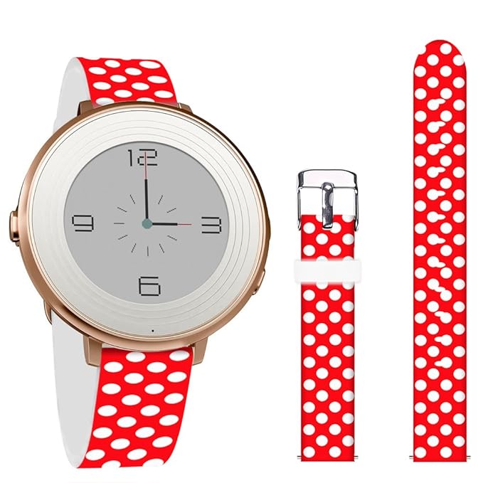 Pebble Time Round 14mm Bands,Jolook Leather Replacement Band with Quick Release for Pebble Time Round 14mm Watch -Red Back White Dots
