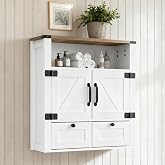 M METERXITY 23.6" W Farmhouse Bathroom Wall Cabinet with Mirror, Wall Mount | Over the Toilet Storage, Wooden Medicine Cabinet with Barn Doors, Space Saver, Kitchen, Laundry, Entrance,White Walnut