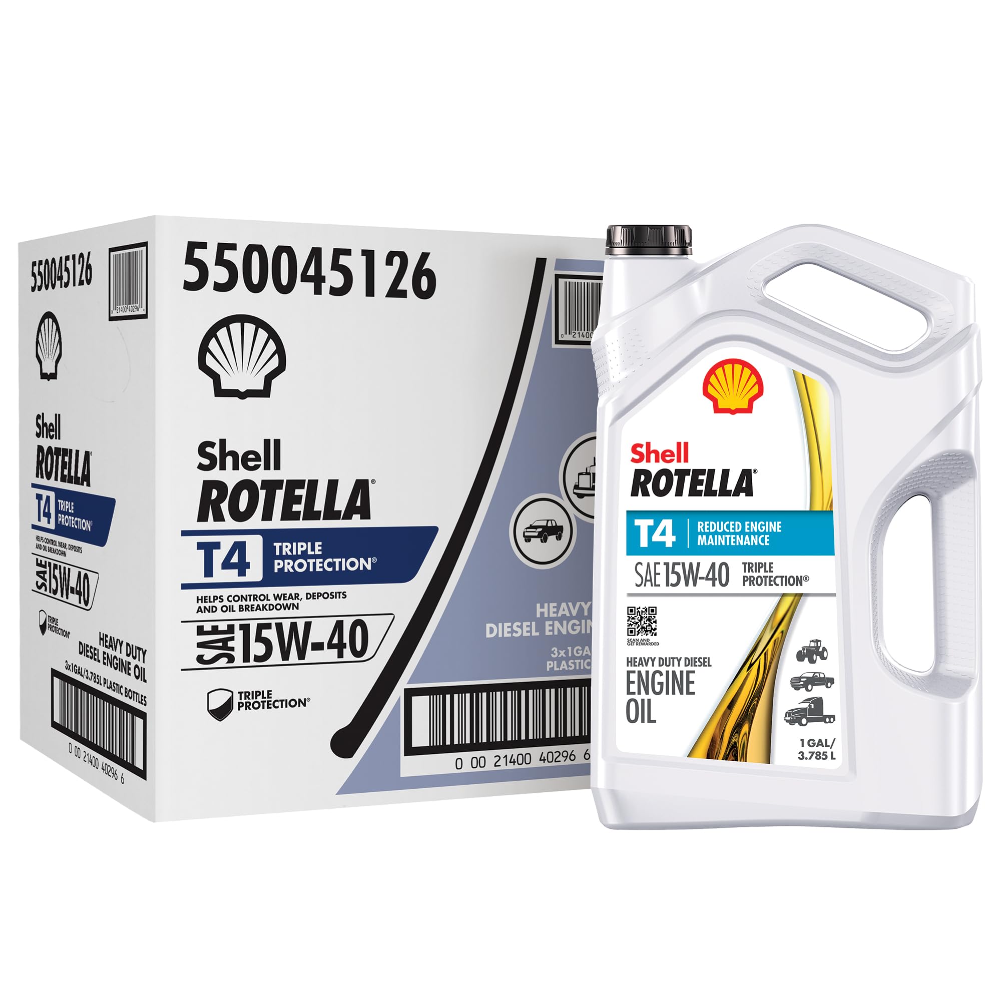 Photo 1 of *BUNDLE OF 2* Shell Rotella T4 Triple Protection 15W-40 Diesel Engine Oil, 1 Gallon (3 Pack)