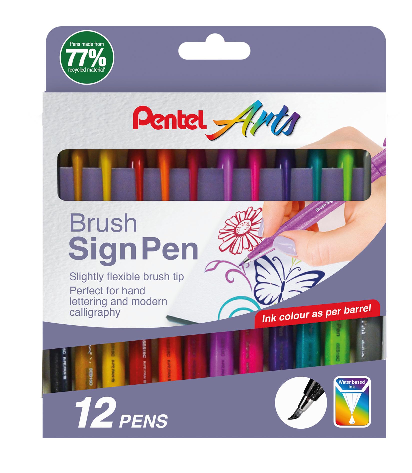 Pentel Brush Sign Pen - Fresh Shades 12pc Wallet Assorted,YSES15C/12NEW