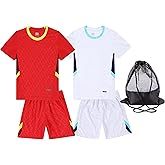 Hiheart Boys 2 Pack Soccer Jersey Set Team Sports T-shirt and Shorts with Mesh Ball Bag