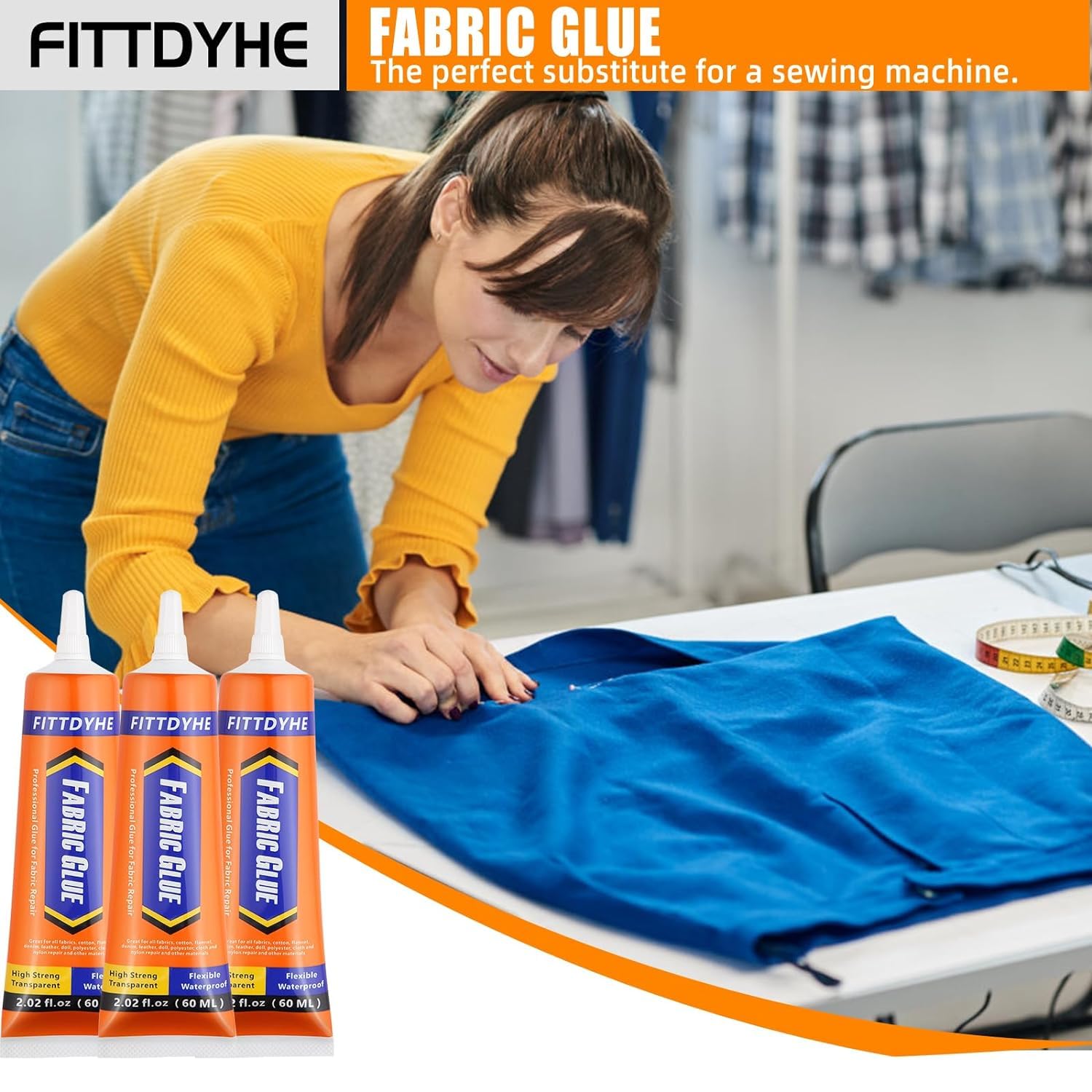 3Pcs Fabric Glue Permanent, 60 ML Washable Clear Clothing Glue, Super Fabric Glue for Rhinestones, Patches, Clothes, Denim, Leather, Polyester, Fabrics, Doll Repair, Flannel, Cotton