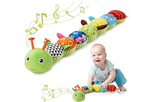 Awotoy Baby Toys 0 to 12 Months, Musical Stuffed Animal Activity Soft Toys with Multi-Sensory Crinkle, Rattle and Textures, Infant Tummy Time Toys for Newborn Boys Girls, Caterpillar, Green