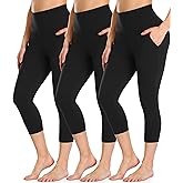 FULLSOFT 3 Pack Capri Leggings for Women - High Waisted Tummy Control Black Workout Yoga Pants