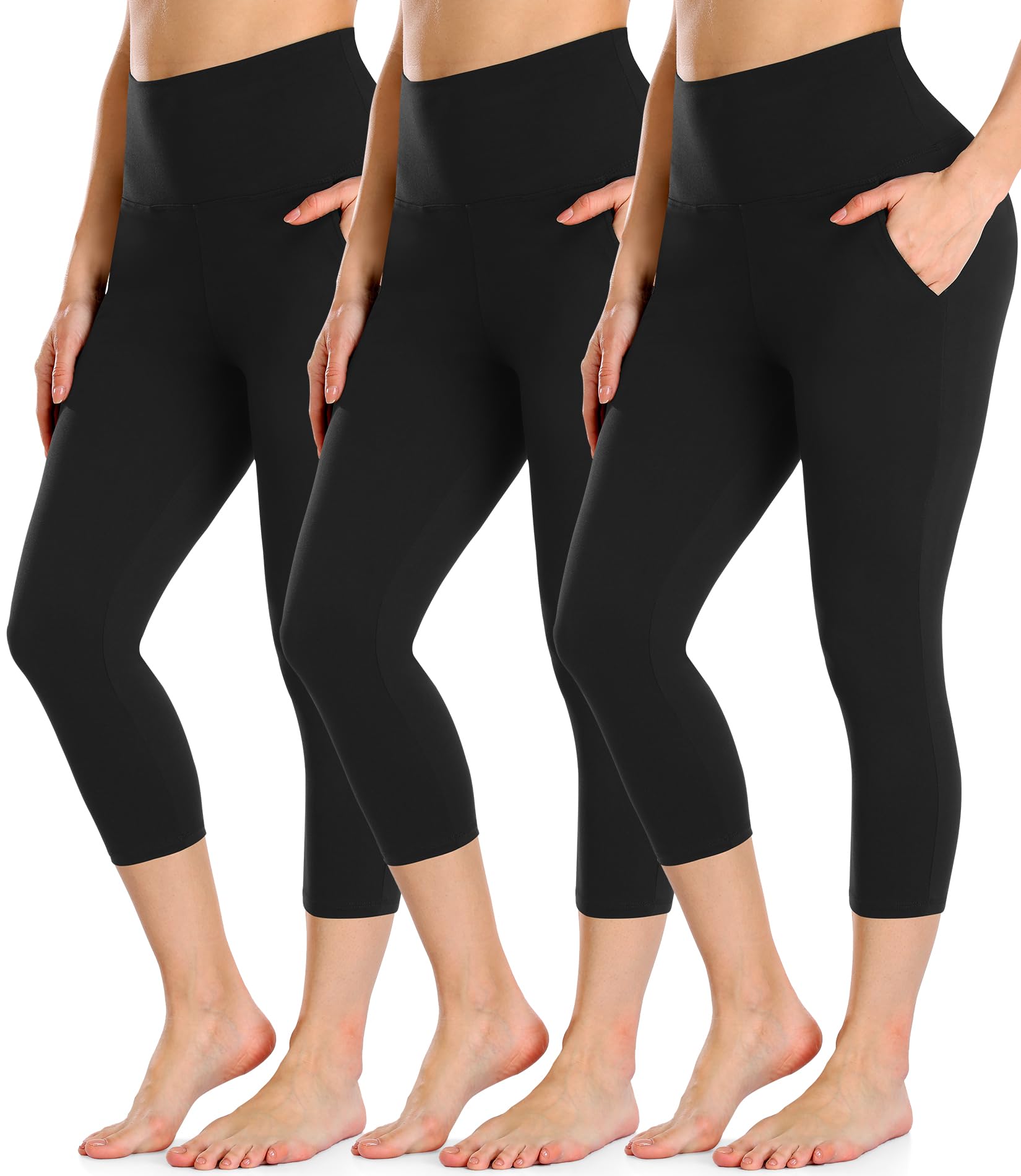Photo 1 of FULLSOFT 3 Pack Capri Leggings for Women with Pockets High Waisted Black Workout Yoga Pants (1-3 Pack Capri Black,Black,Black(with Pockets), 2X-Large-3X-Large)