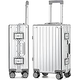 VATILIN 20 Inch All Aluminum Carry On Luggage 22x14x9 Airline Approved with Spinner Wheels,Hard Shell Zipperless Lightweight Small Suitcase with TSA Approved for Travel Business Women Men,Silver