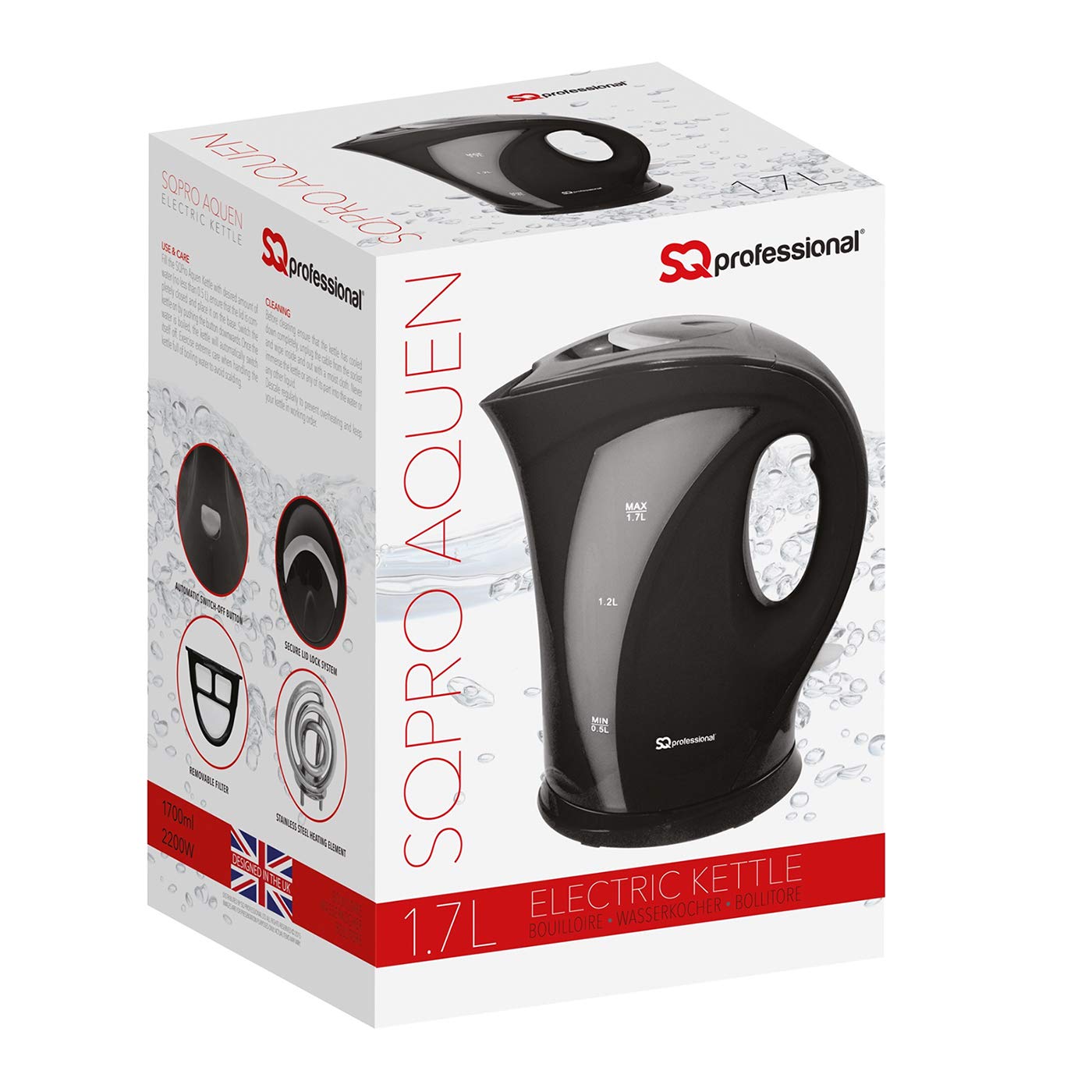 White SQPro Aquen Fast Boil Cordless 2200W Electric Kettle Red Black Black