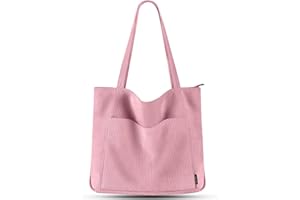 Prite Corduroy Tote Bag for Women Large Shoulder Bag with Zipper and Pockets for College Work Travel Shopping