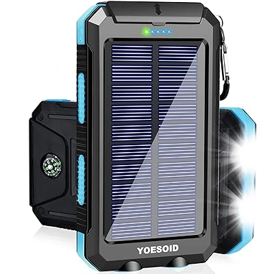 Chargeur Solaire étanche 20000mAh - Double USB Et USB-C, Noir, Tout Appareil