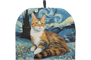 PJHEQOXE Cute Cat Tea Cozy for Teapot,Starry Night Oil Paint Tea Cosy with Handle Hanging Teapot Dust Cover Novelty Kitchen Kettle Dust Cover Tea Pot Cover for Home Decoration（Blue）