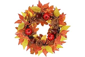 YEAHOME Fall Decorations for Home, 19" Fall Wreaths for Front Door, Fall Wreath with Maple Leaves Pumpkin Pine Cone Berries, Artificial Autumn Door Wreath for Outside, Window, Wall, Thanksgiving Decor