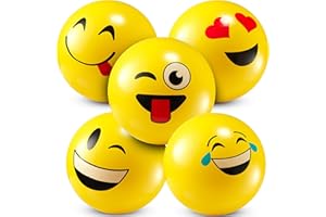 8.5-Inch Happy Face Bouncing Balls for Kids & Toddlers (Pack of 5) - Playground Balls w/ 5 Fun Designs - Lightweight Bouncy B
