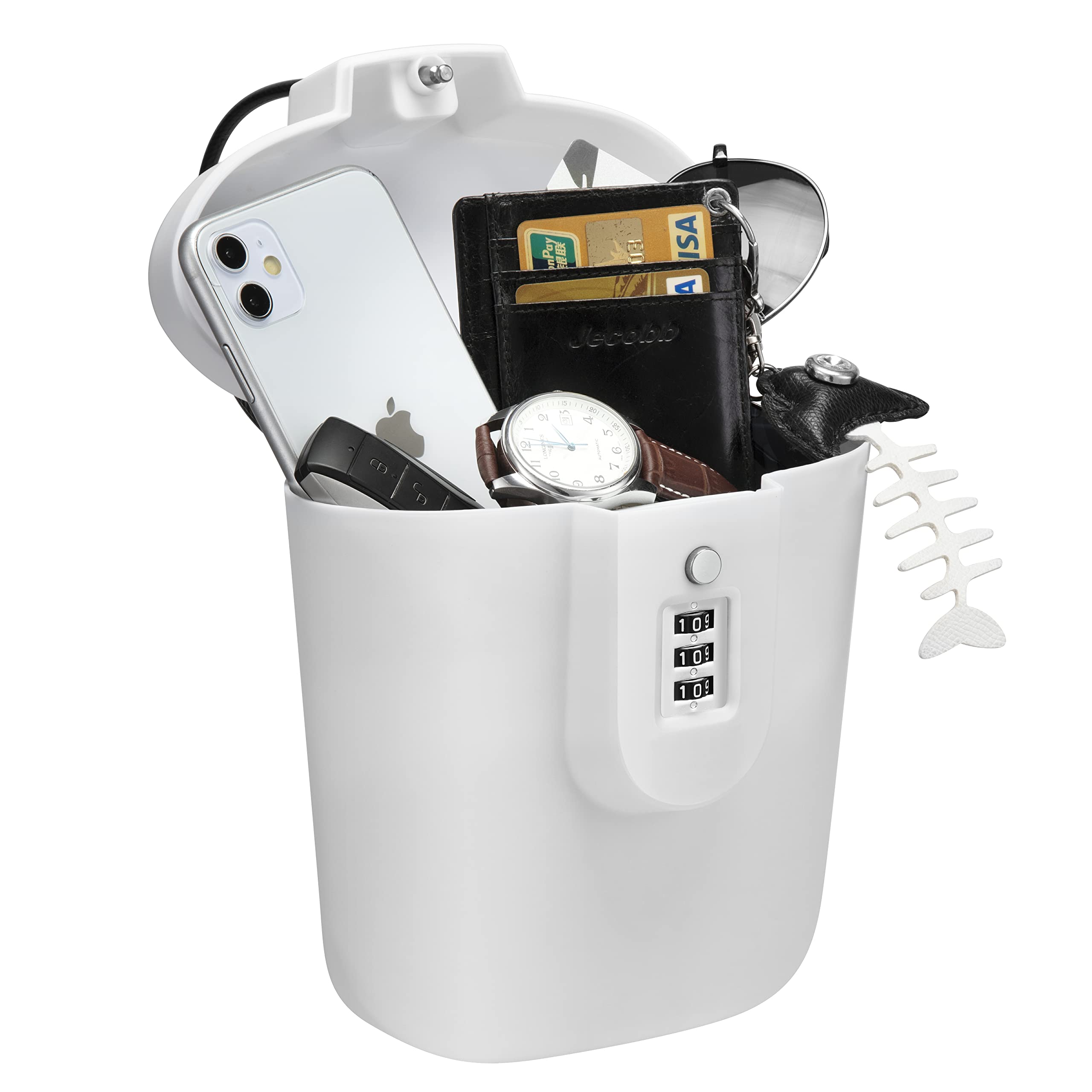 Portable Anti-Theft Lock Box, Portable Security Lock Bag, Mobile Travel Safe & Beach Safe with Numbers to Keep Your Valuables Temporarily Secure. (White)