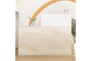 MOUMON Reception Desk Front Counter Desk with Lockable Drawer and Cabinet Shelves, Reception Counter Table for Salon Oak and White (55.1”W x 23.6”D x 43.3”H)