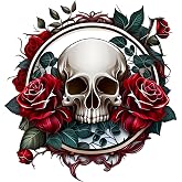 2 PCS Gothic Skull Rose Car Decals 2PCS Vinyl Bumper Stickers Z-043 | Gothic skull with red roses decals. Premium vinyl decals weatherproof for car, truck, bumper, motorcycle, laptop